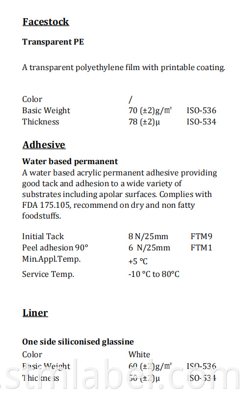 71ql0222 Transparent Pe Water Based Permanent White Glassine